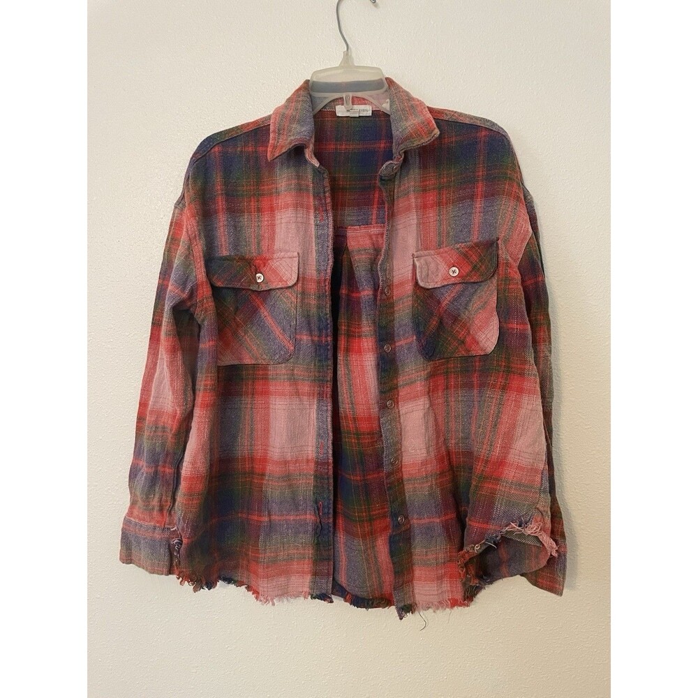 Modish Rebel Women’s Sz. S Button Plaid Shirt Soft Boyfriend Front Red